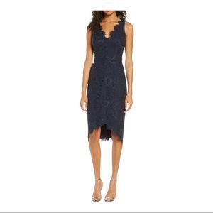Eliza J Tulip Hem Navy Blue Lace Cocktail Dress